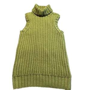 100% Cashmere Ribbed Luxury Turtleneck Sleeveless Chunky Sweater Vest Green Sz M